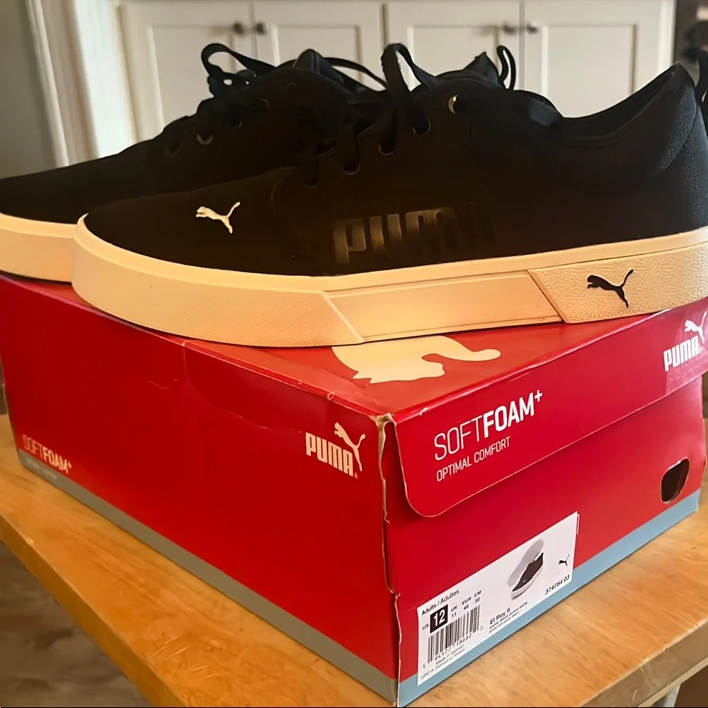 Puma Black Canvas Sneakers Low-Profile Design - Picture 1 of 5